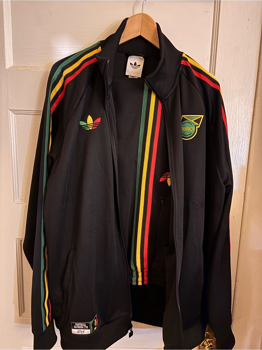 adidas Black Track Jacket with Red, Yellow & Green Stripe Accents